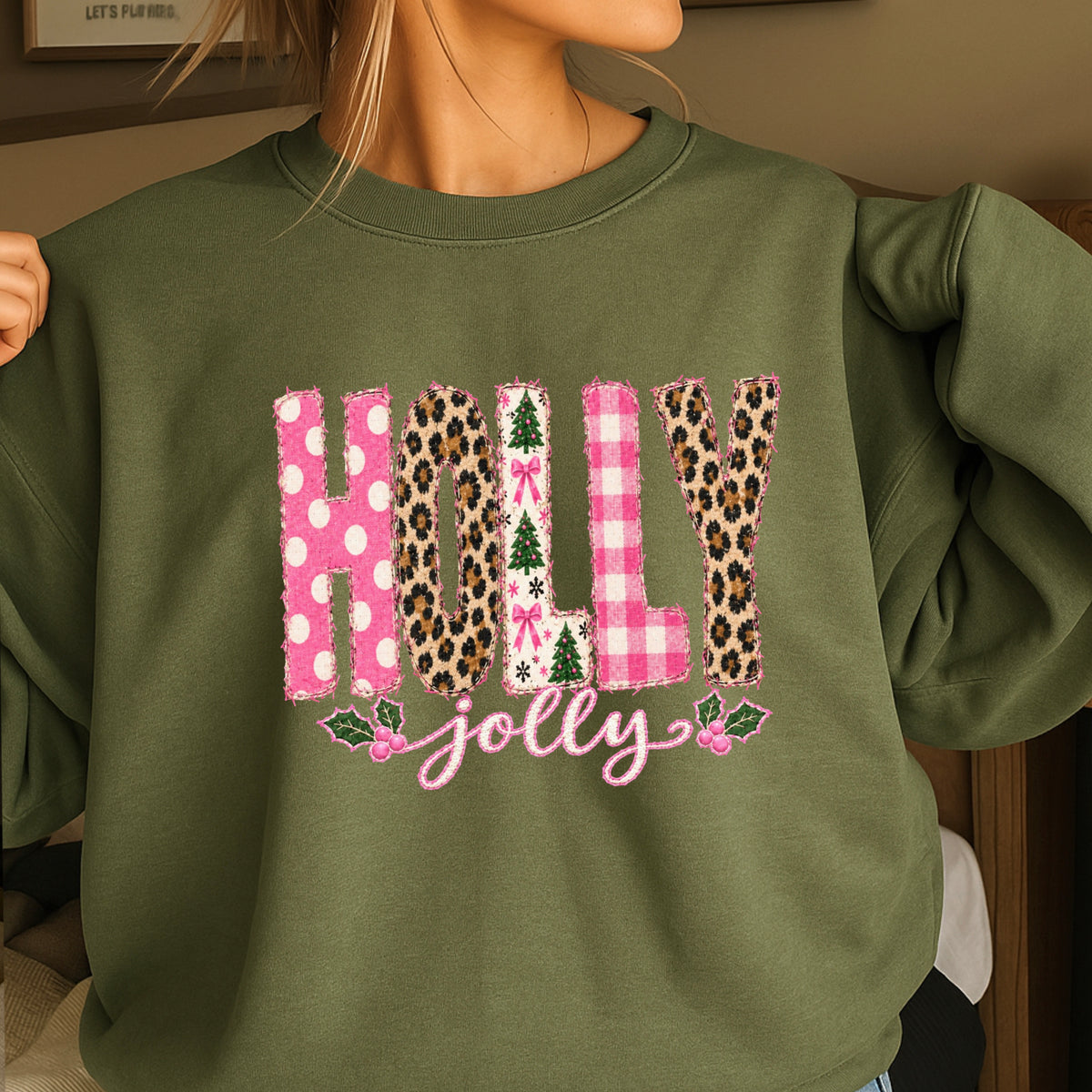 Leopard Holly Jolly Christmas Crewneck Sweatshirt