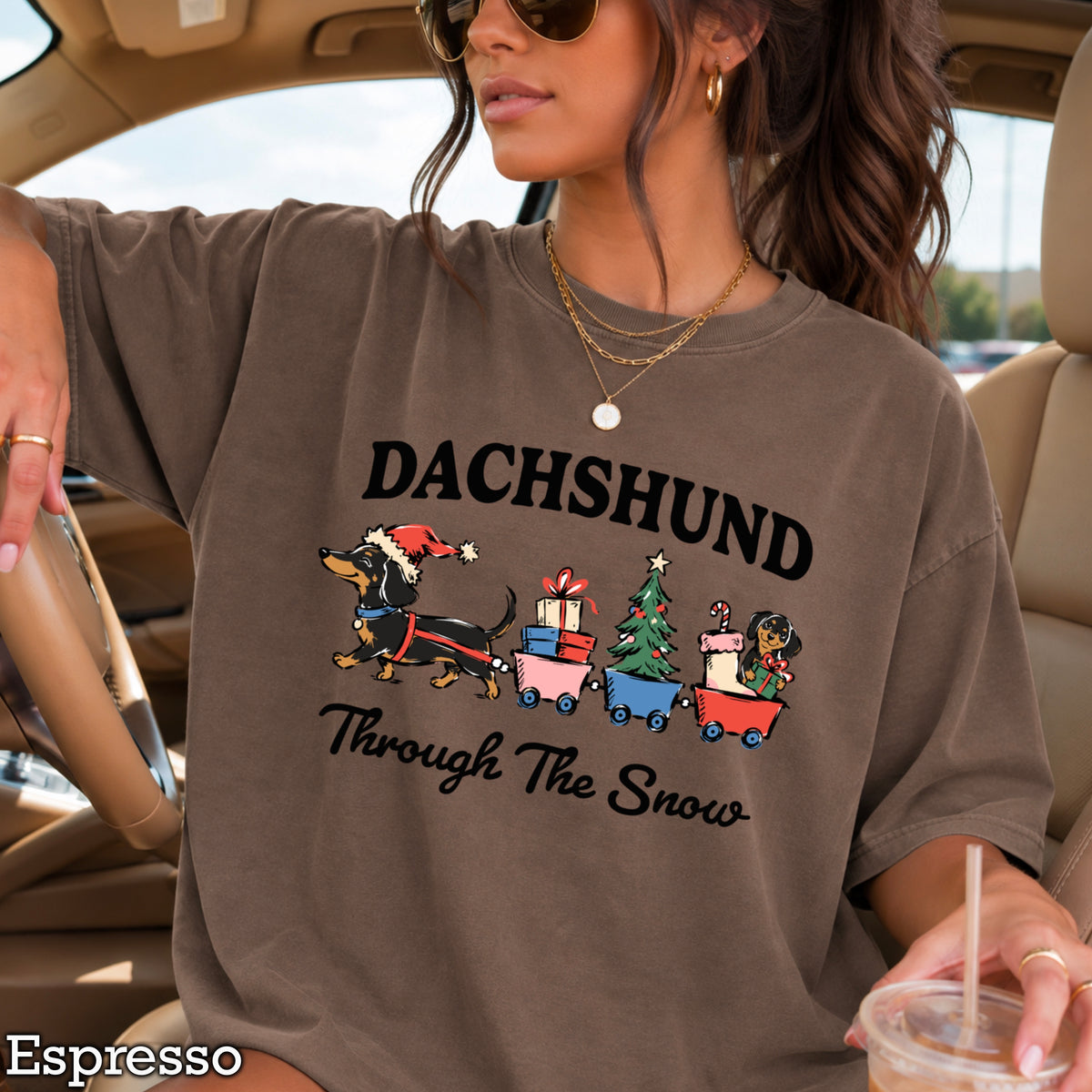 Dachshund Through the Snow Christmas Comfort Color Graphic Tee