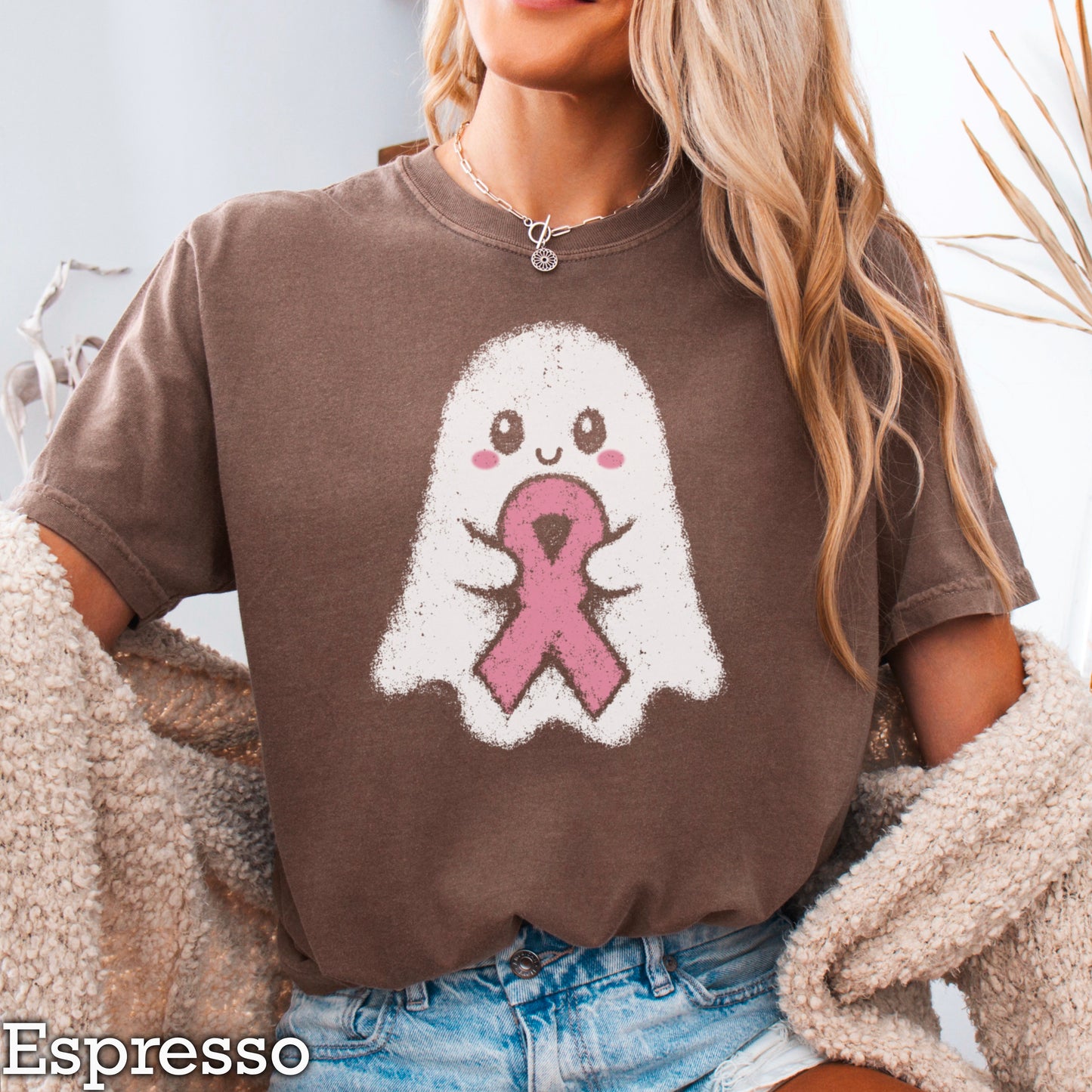 Breast Cancer Ghost Comfort Color Graphic Tee