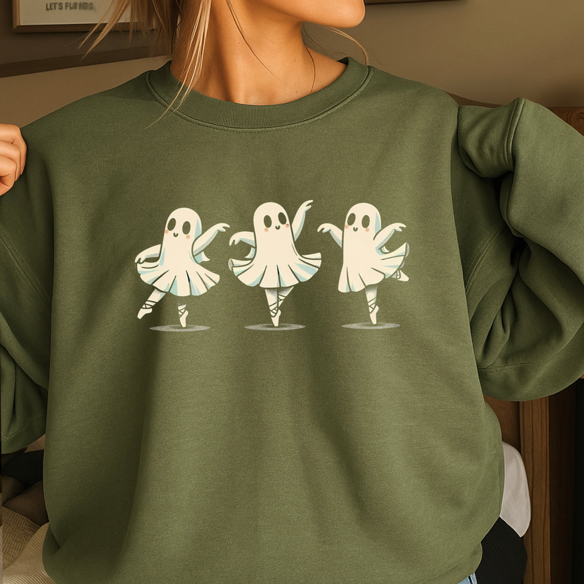 Ballerina Dancing Ghost Halloween Crewneck Sweatshirt