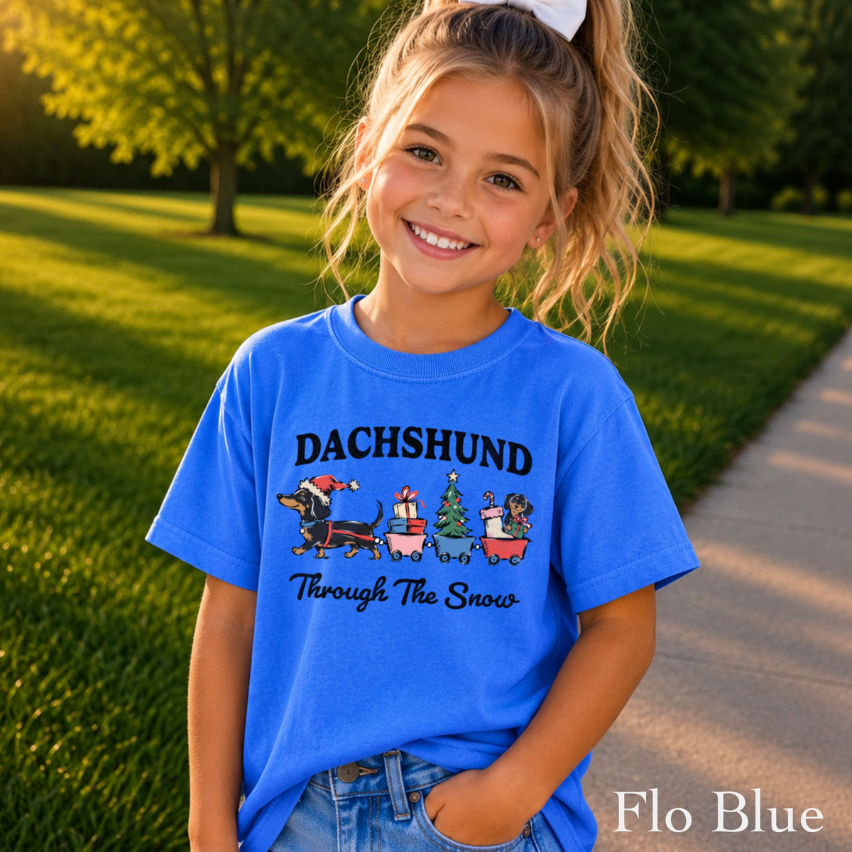 Dachshund Through The Snow Christmas Youth Comfort Color T-Shirt