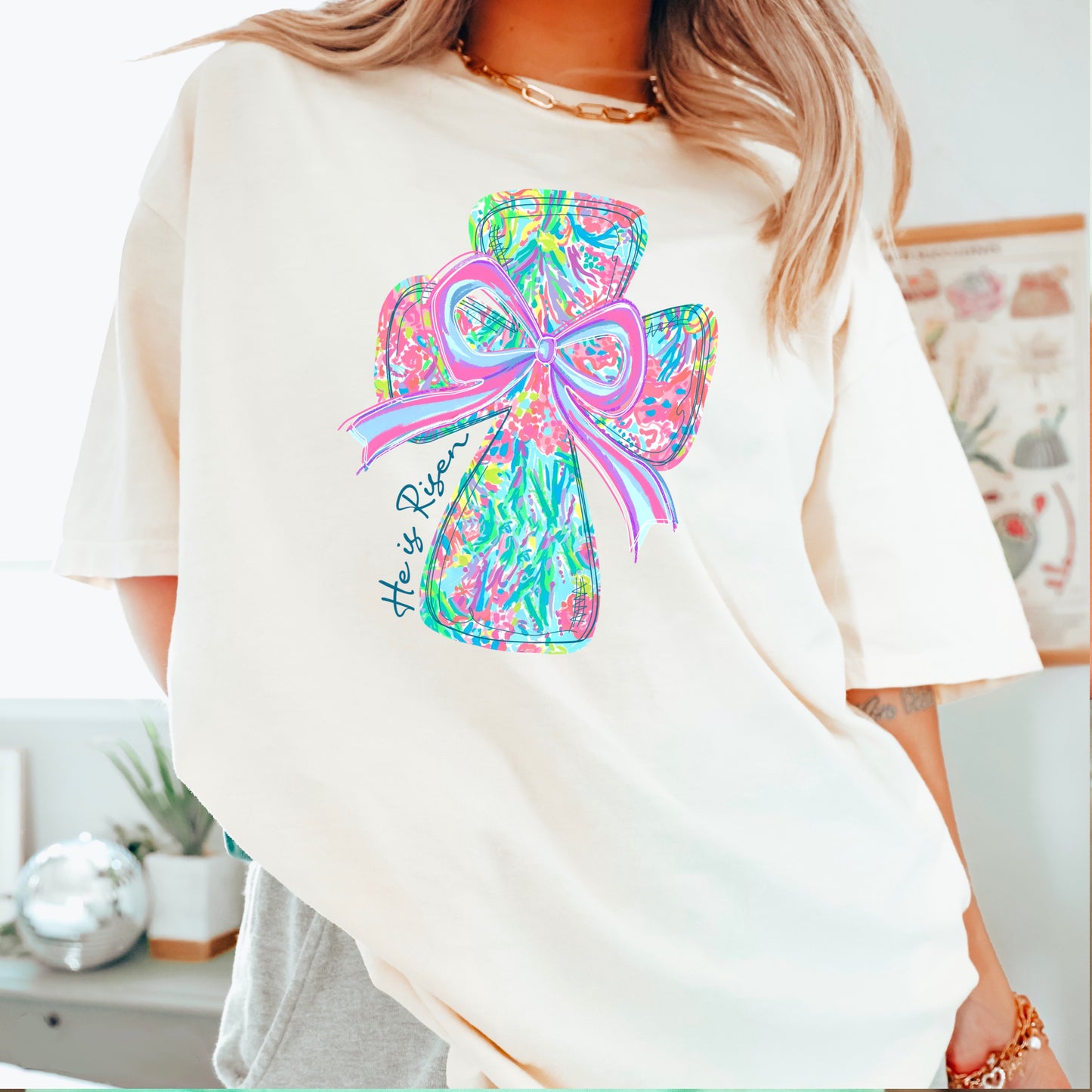 He Is Risen Cross Easter Comfort Color Graphic Tee