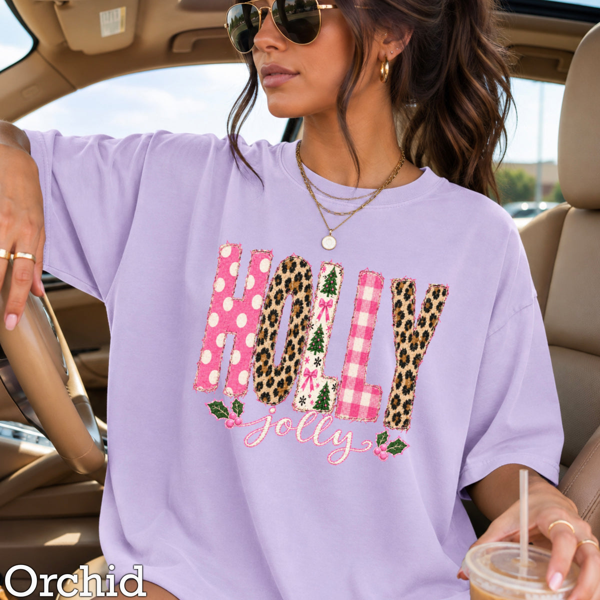 Leopard Holly Jolly Christmas Comfort Color Graphic Tee