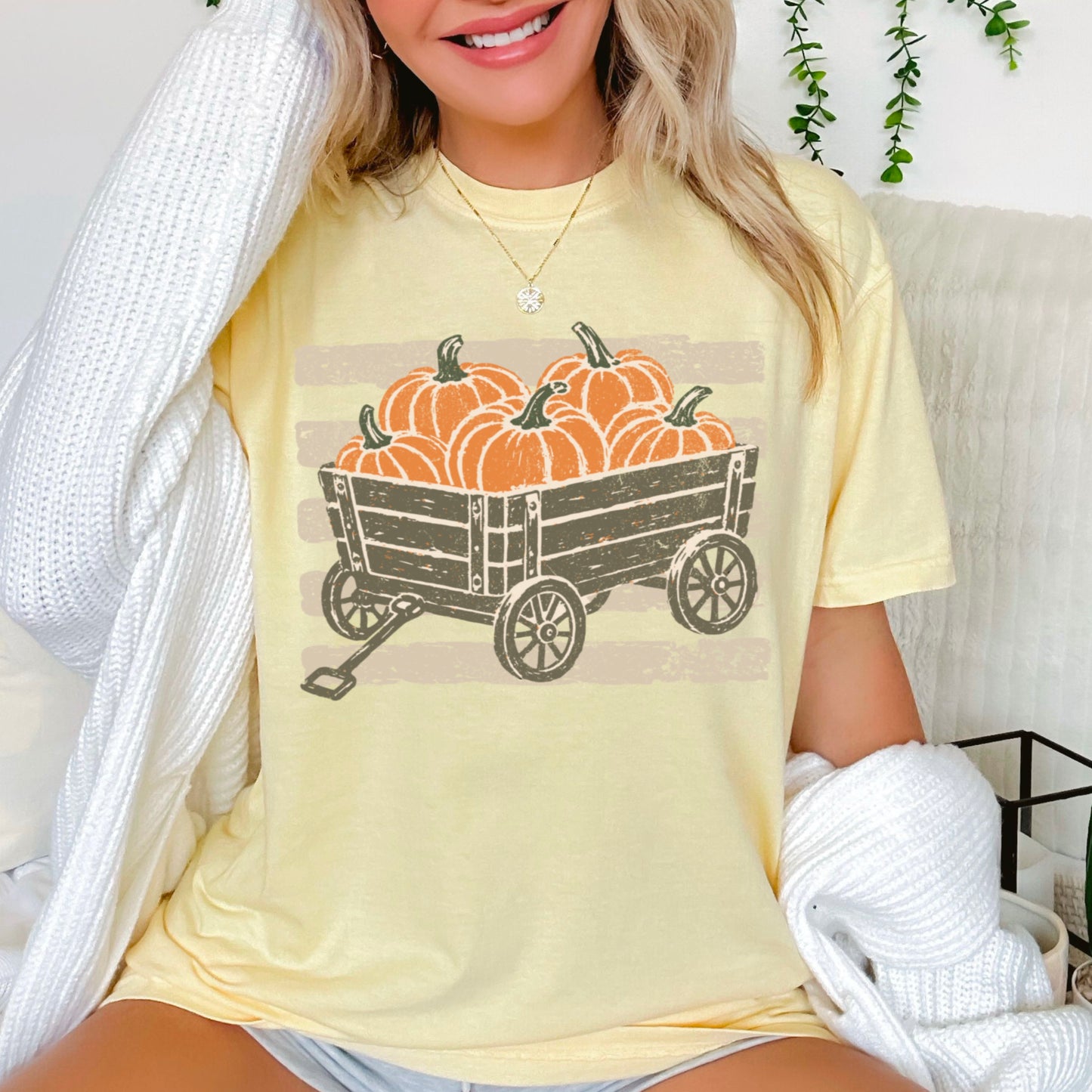 Pumpkin Wagon Fall Comfort Color Graphic Tee