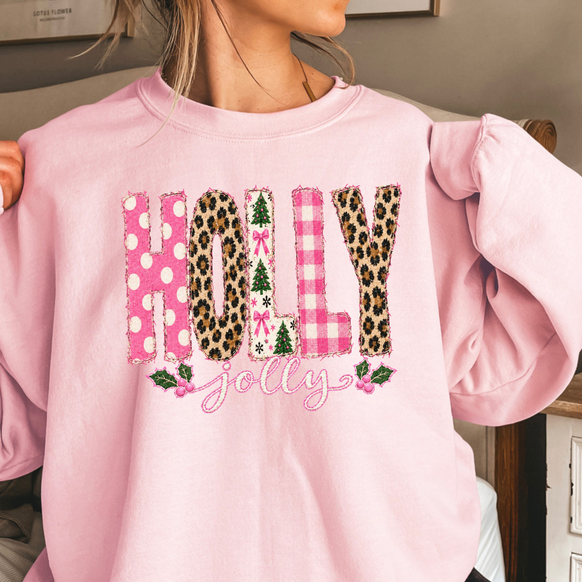Leopard Holly Jolly Christmas Crewneck Sweatshirt