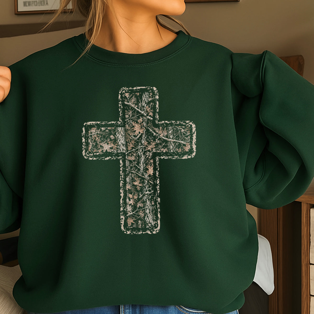 Camo Cross Christian Crewneck Sweatshirt
