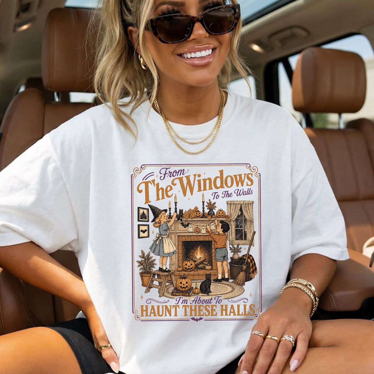 From The Windows To The Walls Halloween Comfort Color Graphic Tee