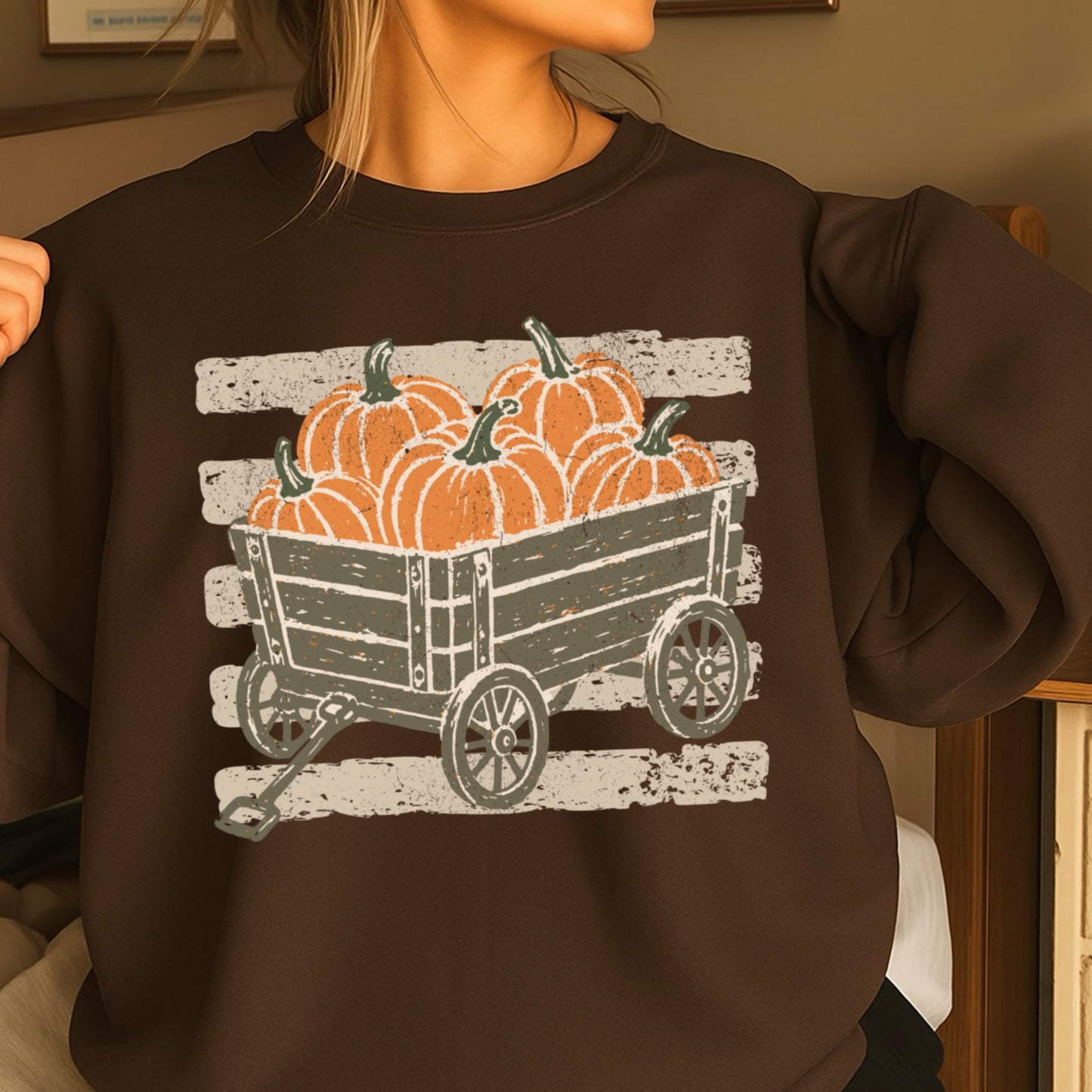 Pumpkin Wagon Fall Crewneck Sweatshirt