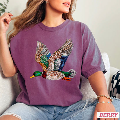 Faux Rhinestone Mallard Duck Comfort Color Graphic Tee