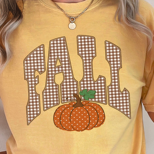 Gingham Fall Pumpkin Comfort Color Graphic Tee