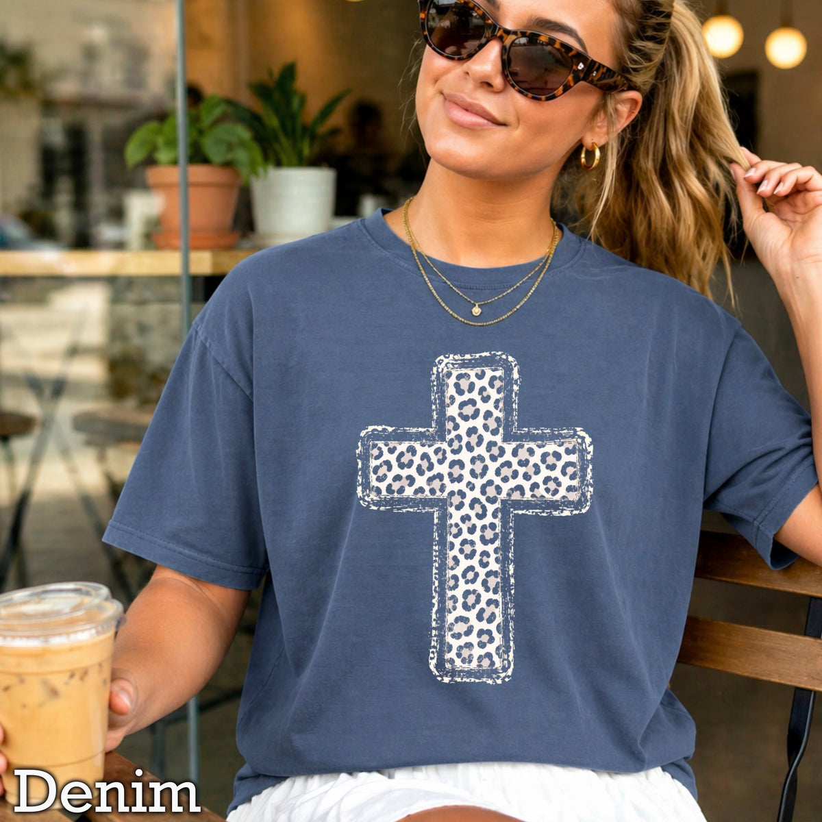 Snow Leopard Cross Christian Comfort Color Graphic Tee