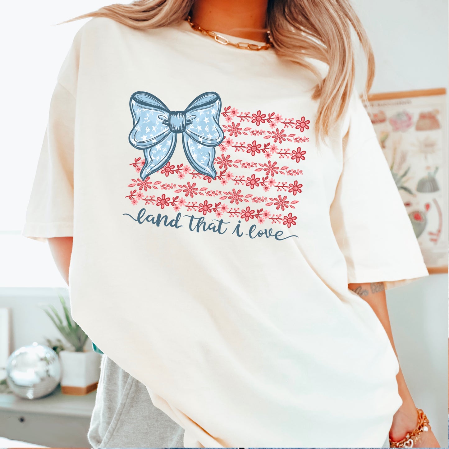 Land Of The Free Patriotic Comfort Color Graphic Tee