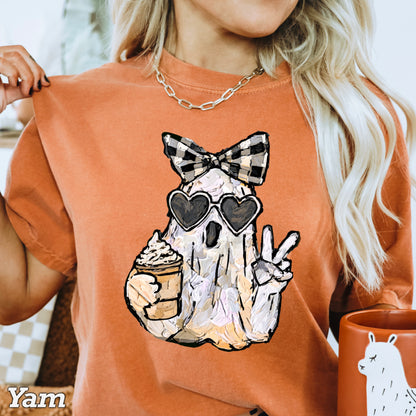Preppy Ghost Halloween Comfort Color Graphic Tee