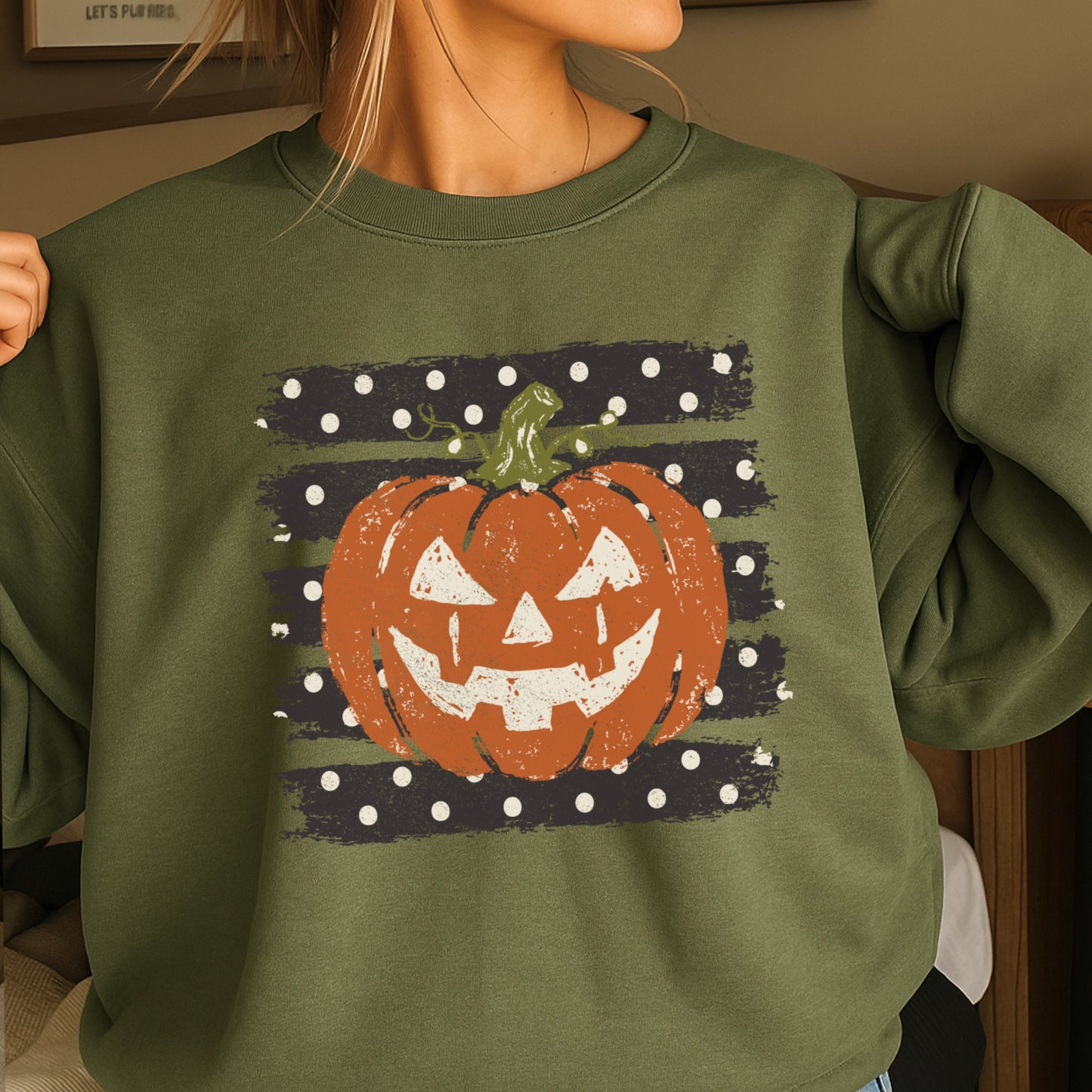 Polka Dot Halloween Pumpkin Crewneck Sweatshirt