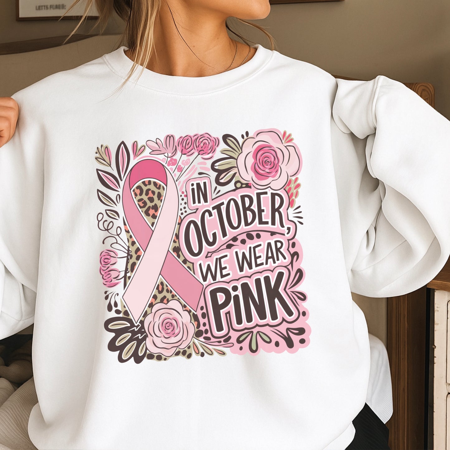 In October We Wear Pink Crewneck Sweatshirt