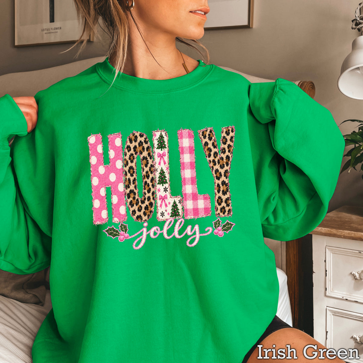 Leopard Holly Jolly Christmas Crewneck Sweatshirt