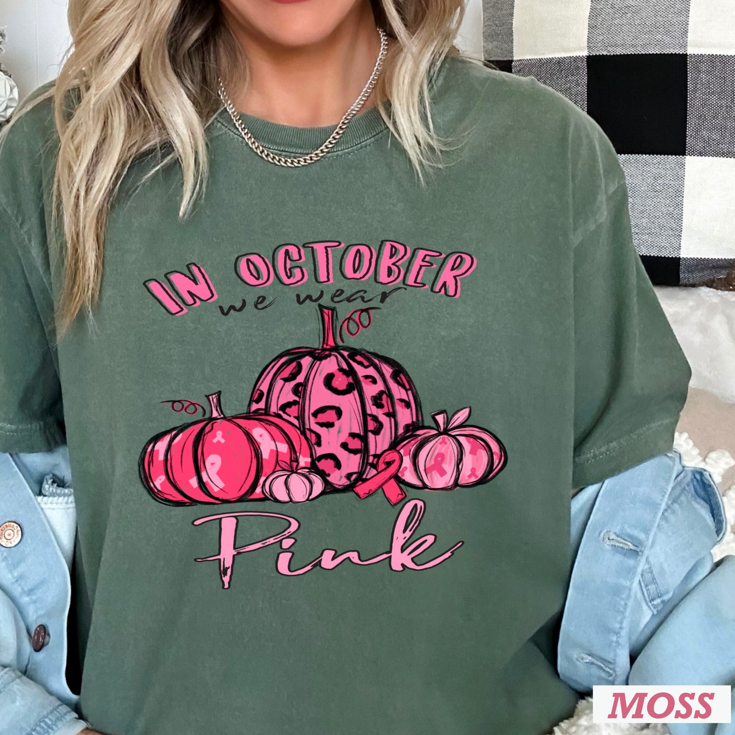 In October We Wear Pink Cancer Comfort Color Graphic Tee