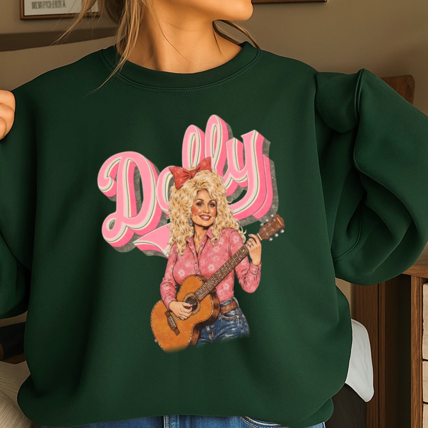Pink Dolly Guitar Crewneck Sweatshirt