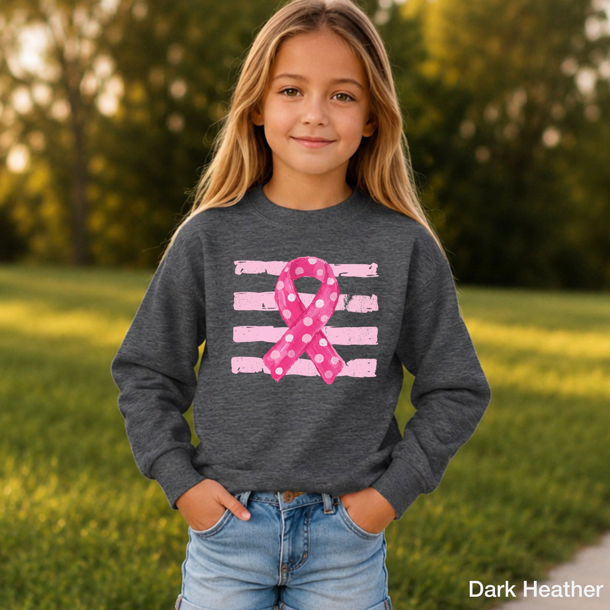 Breast Cancer Awareness Ribbon Youth Crewneck Sweatshirt