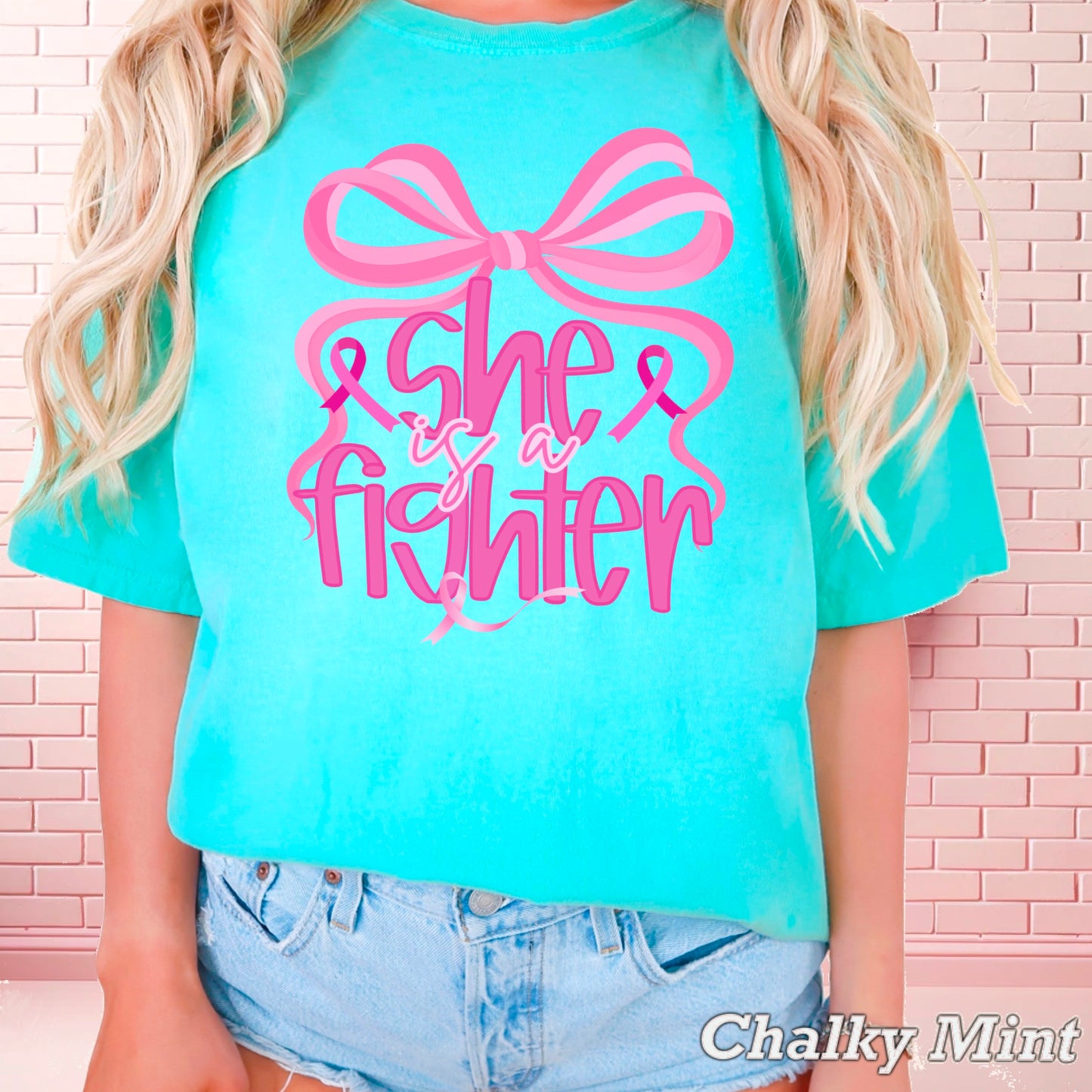 She Is A Fighter Breast Cancer Comfort Color Graphic Tee