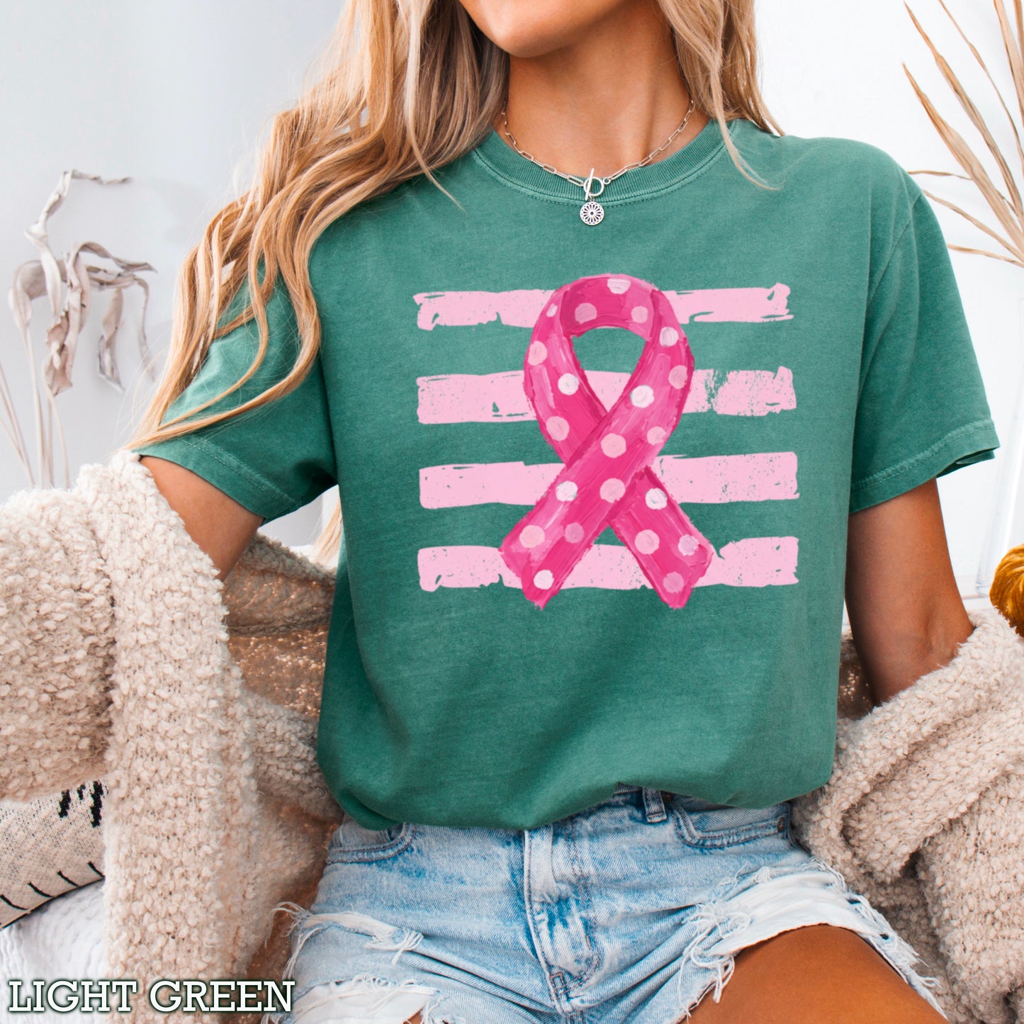 Breast Cancer Awareness Ribbon Comfort Color Graphic Tee
