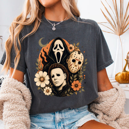 Floral Halloween Characters Comfort Color Graphic Tee
