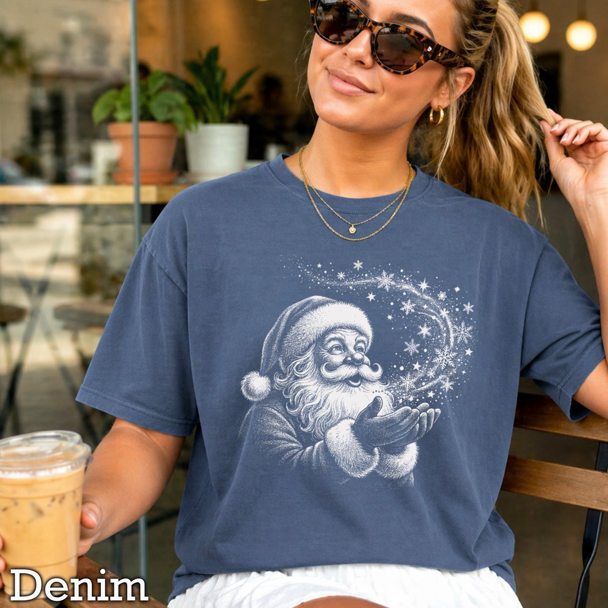 Santa Snowflake Christmas Comfort Color Graphic Tee