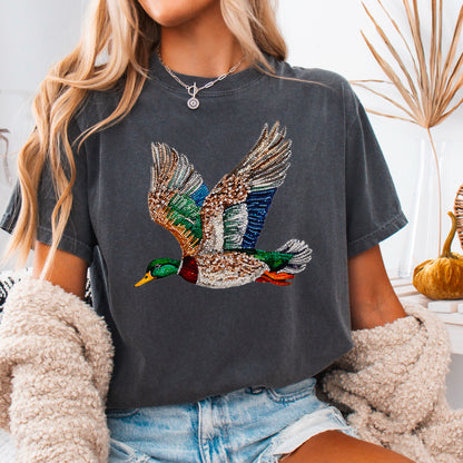 Faux Rhinestone Mallard Duck Comfort Color Graphic Tee