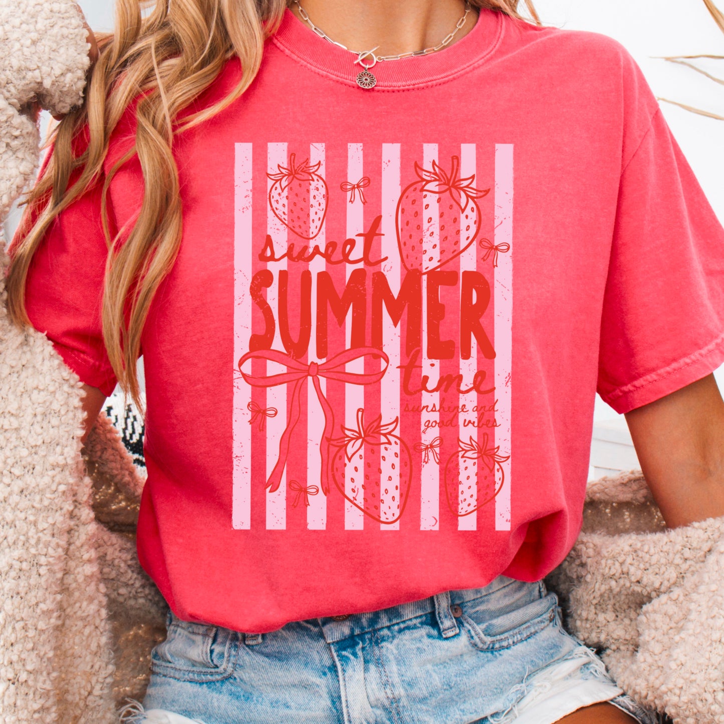 Sweet Summertime Strawberry Comfort Color Graphic Tee