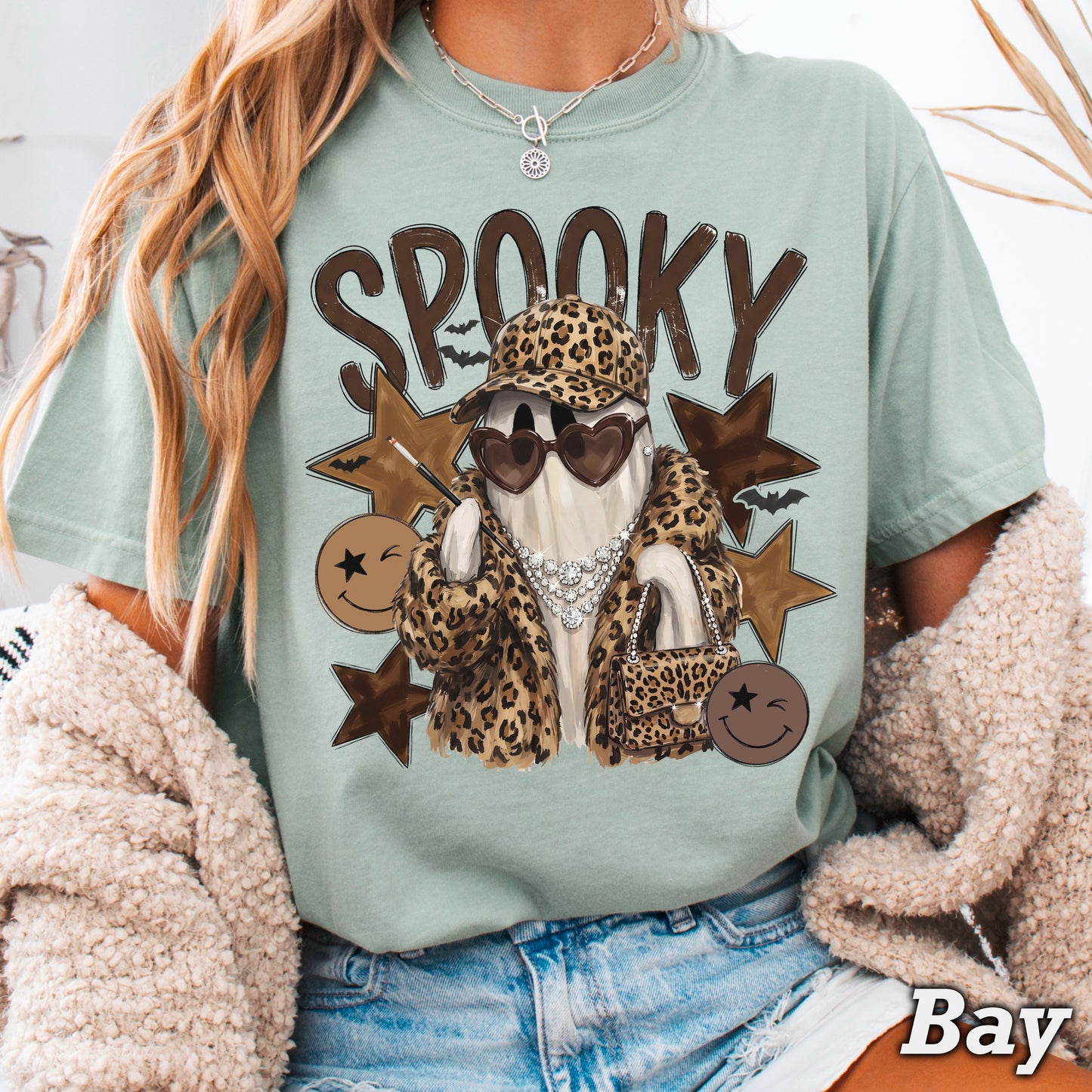 Leopard Spooky Ghost Comfort Color Graphic Tee