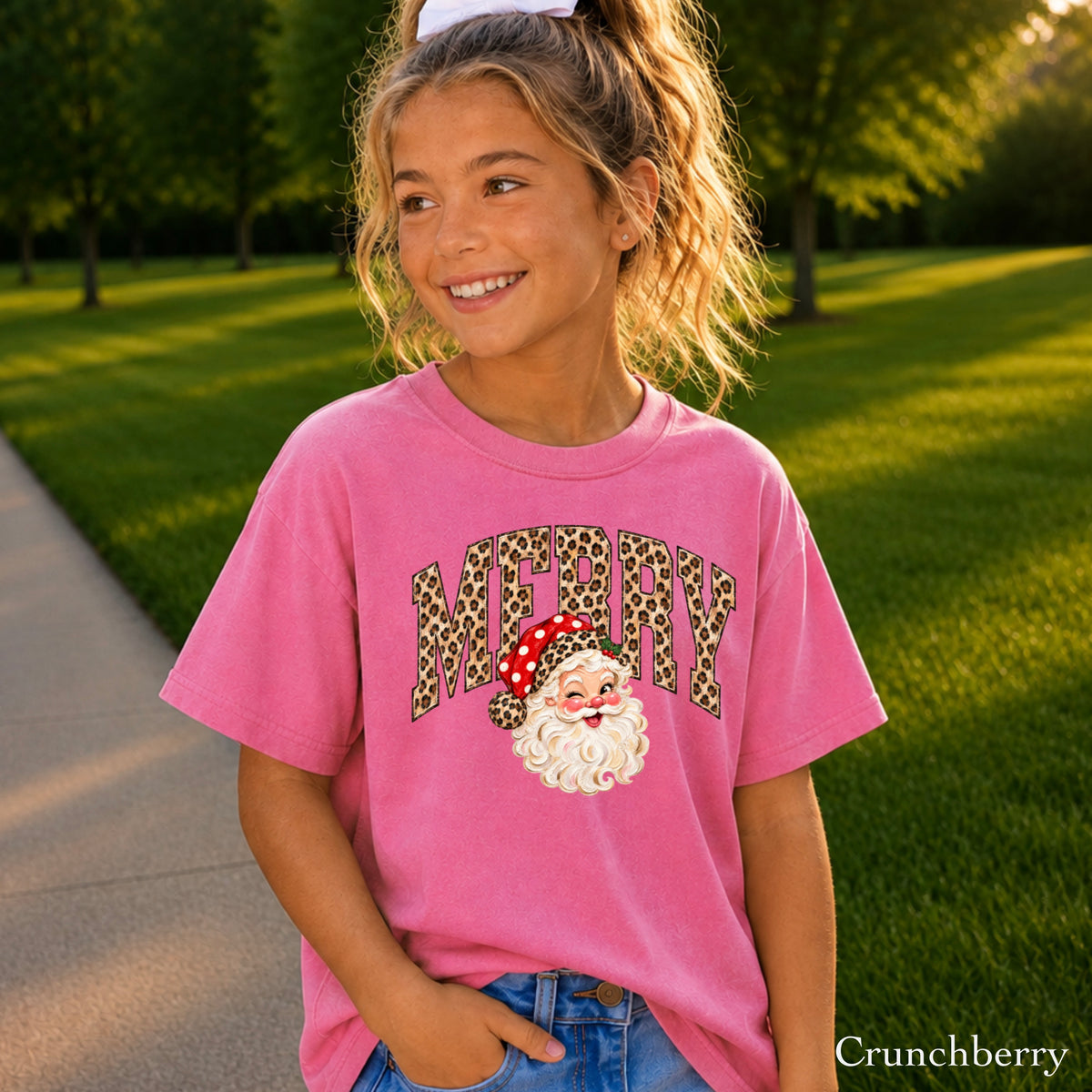 Leopard Merry Christmas Youth Comfort Color T-Shirt