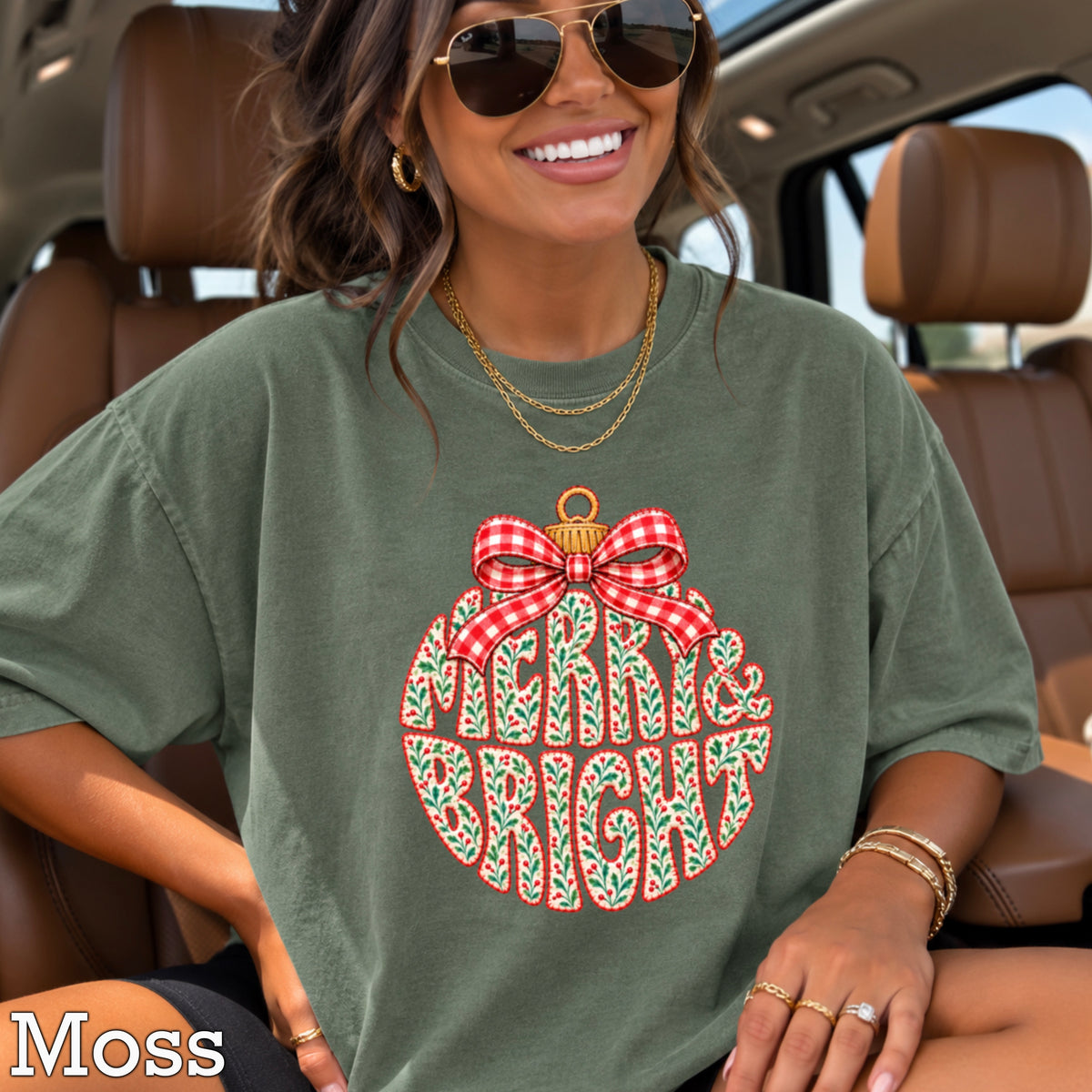 Merry & Bright Christmas Comfort Color Graphic Tee