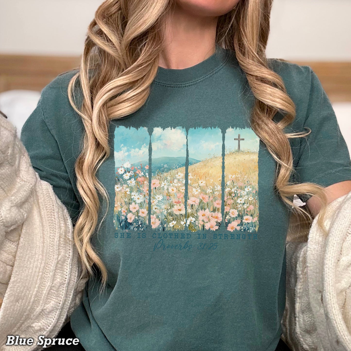 She Is Clothed In Strength Christian Comfort Color Graphic Tee