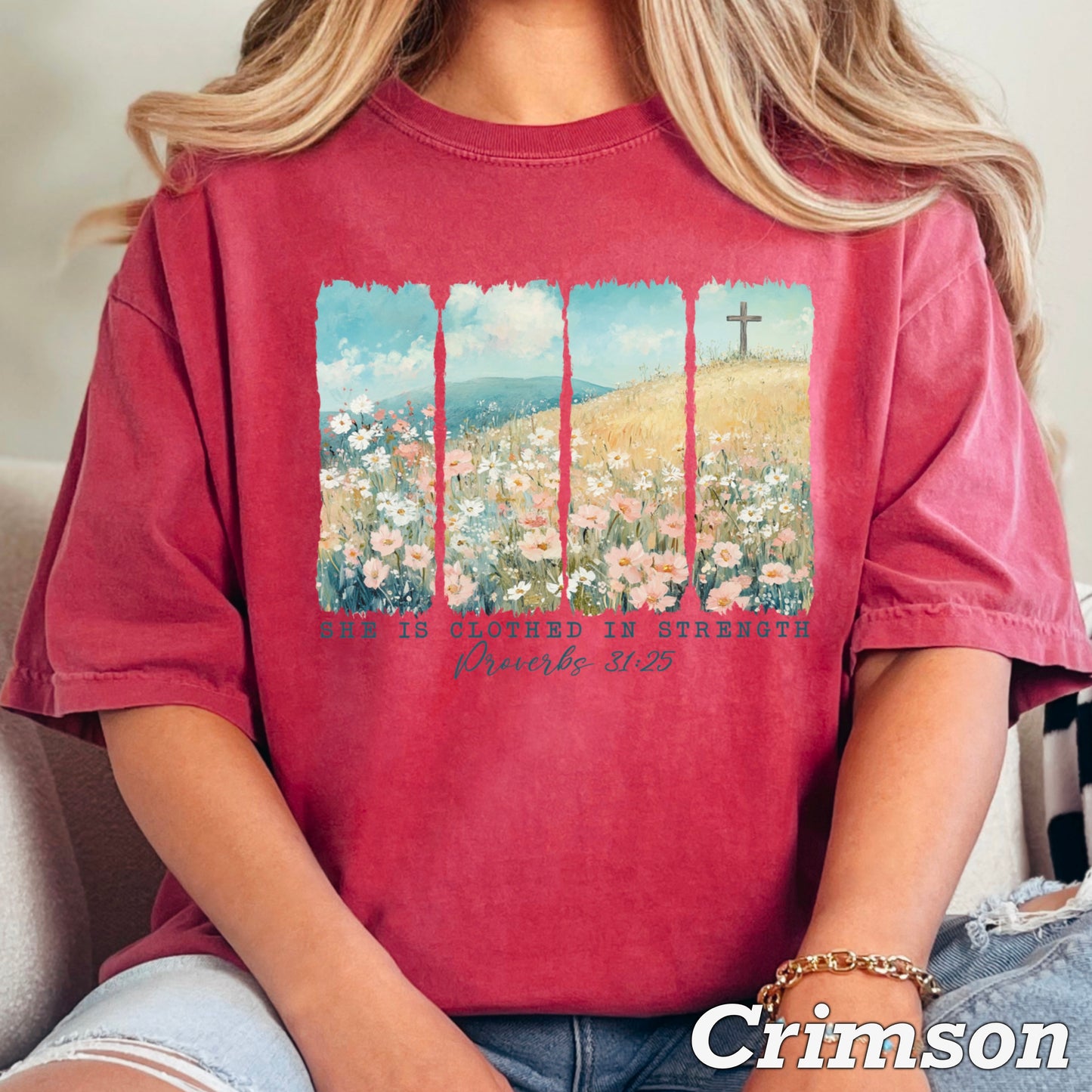 She Is Clothed In Strength Christian Comfort Color Graphic Tee