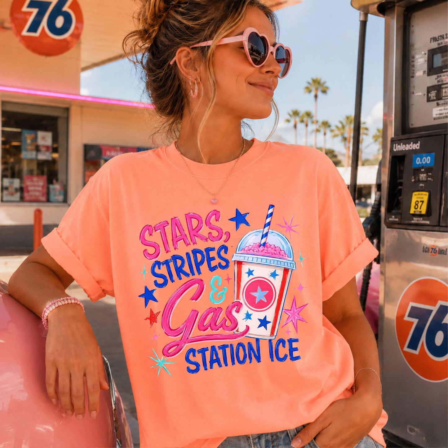 Stars Stripes & Gas Station Ice Comfort Color Graphic Tee