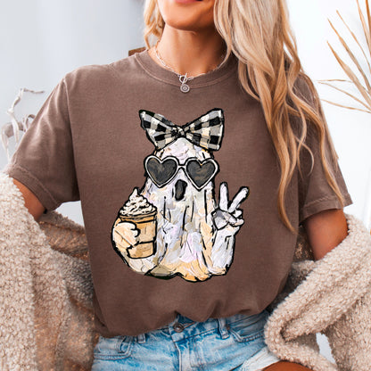 Preppy Ghost Halloween Comfort Color Graphic Tee
