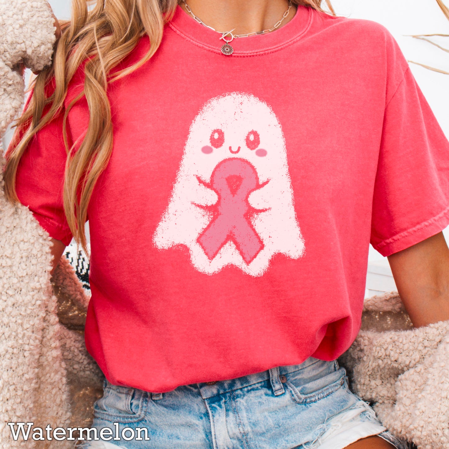 Breast Cancer Ghost Comfort Color Graphic Tee