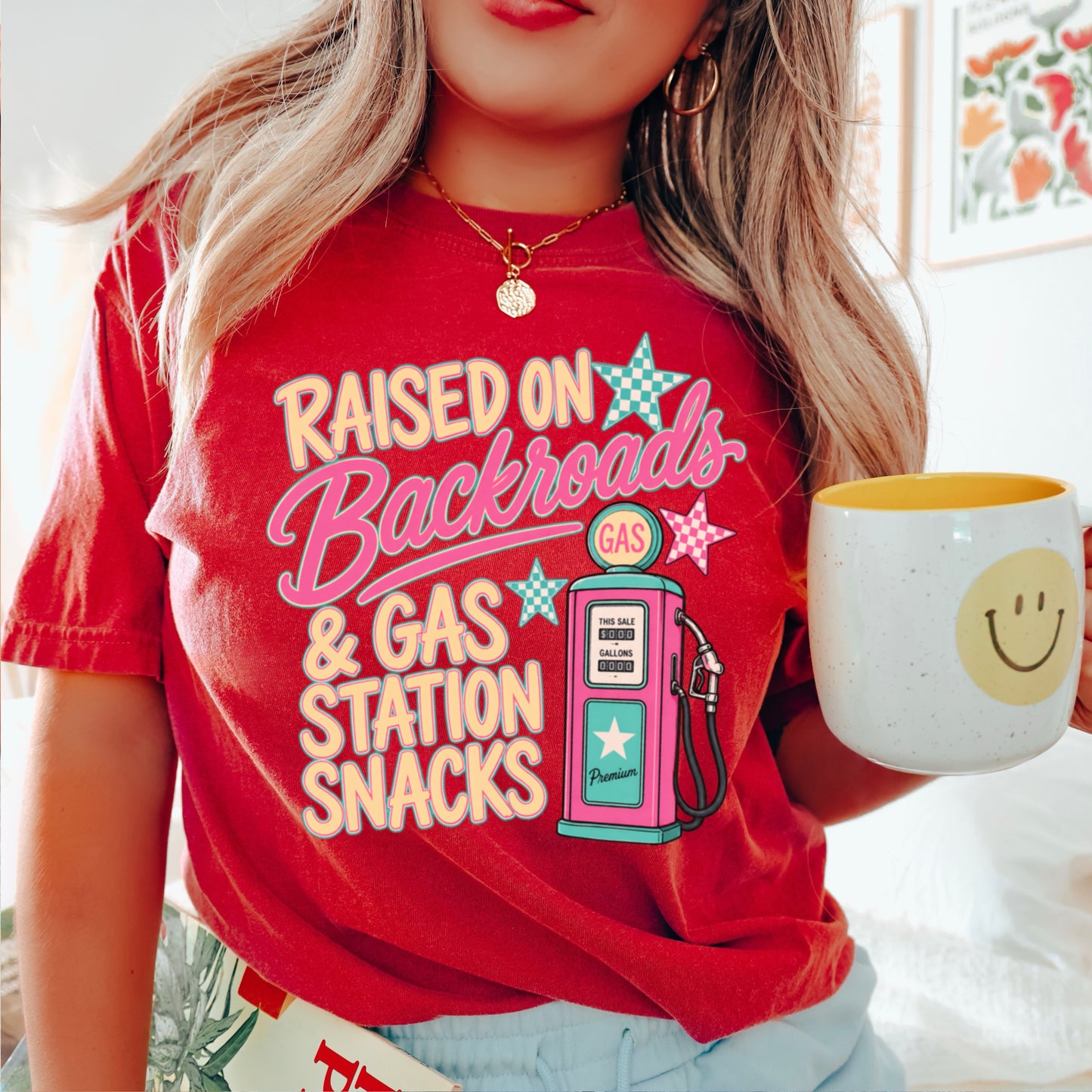 Raised On Backroads & Gas Station Snacks Comfort Color Graphic Tee