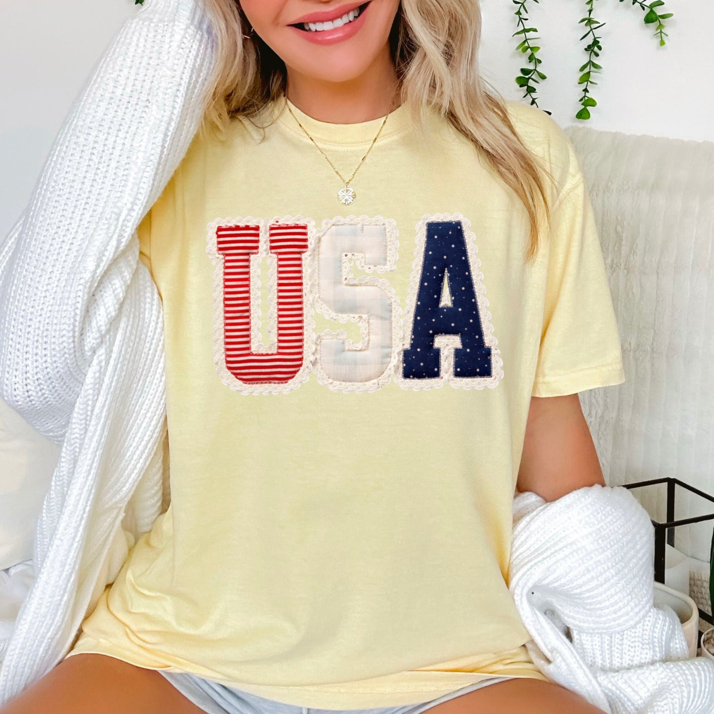 USA Quilted Lace Comfort Color Graphic Tee