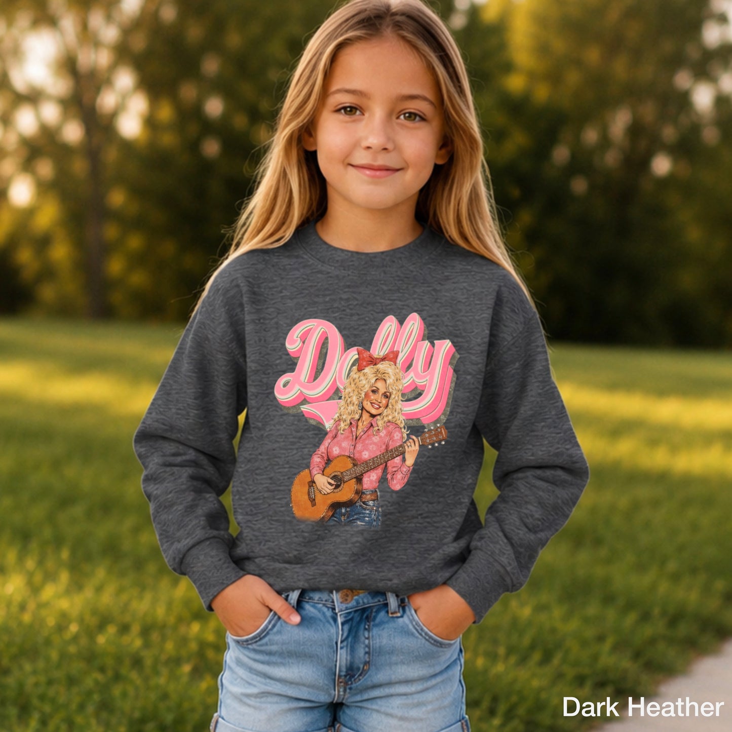 Pink Dolly Guitar Youth Crewneck Sweatshirt