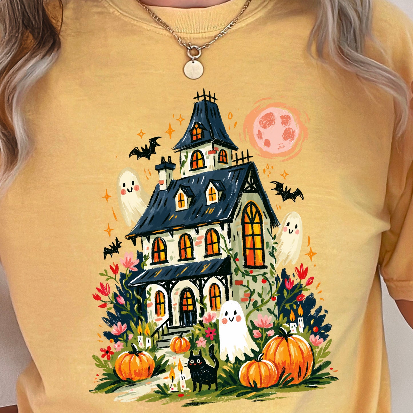 Haunted House Halloween Comfort Color Graphic Tee