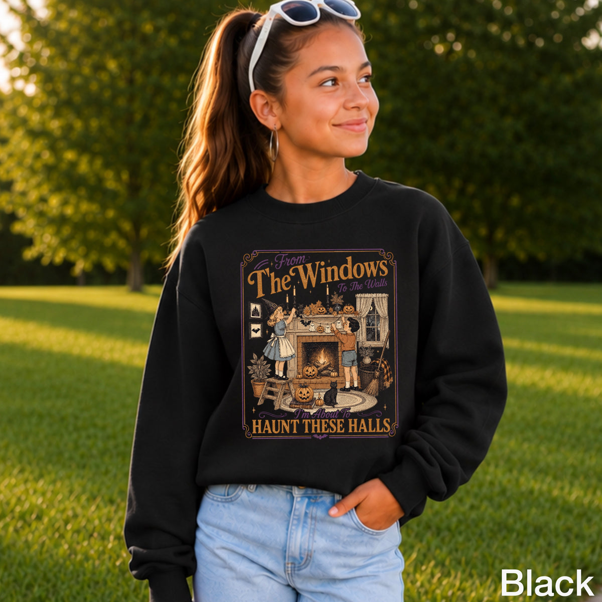 From The Windows To The Walls Halloween Youth Crewneck Sweatshirt