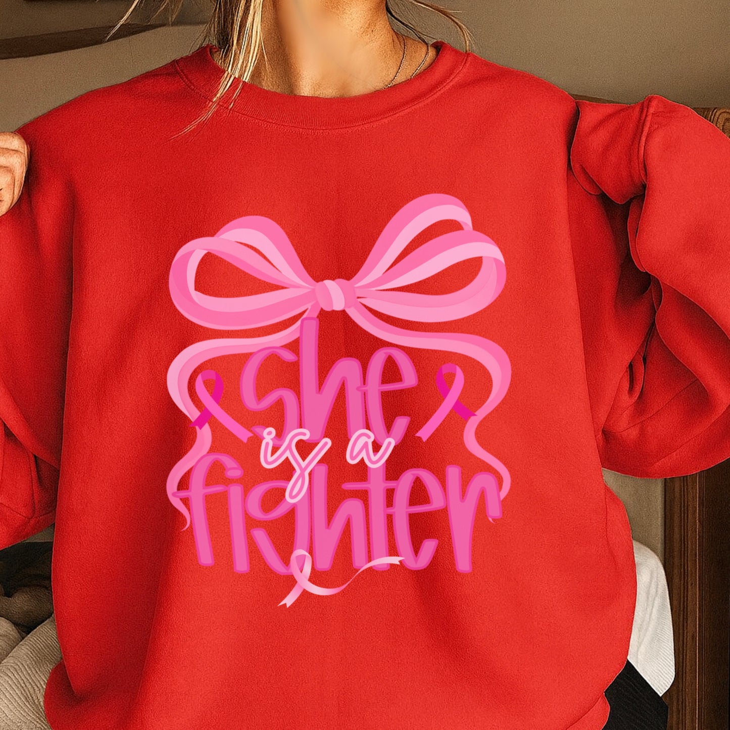 She Is A Fighter Breast Cancer Crewneck Sweatshirt