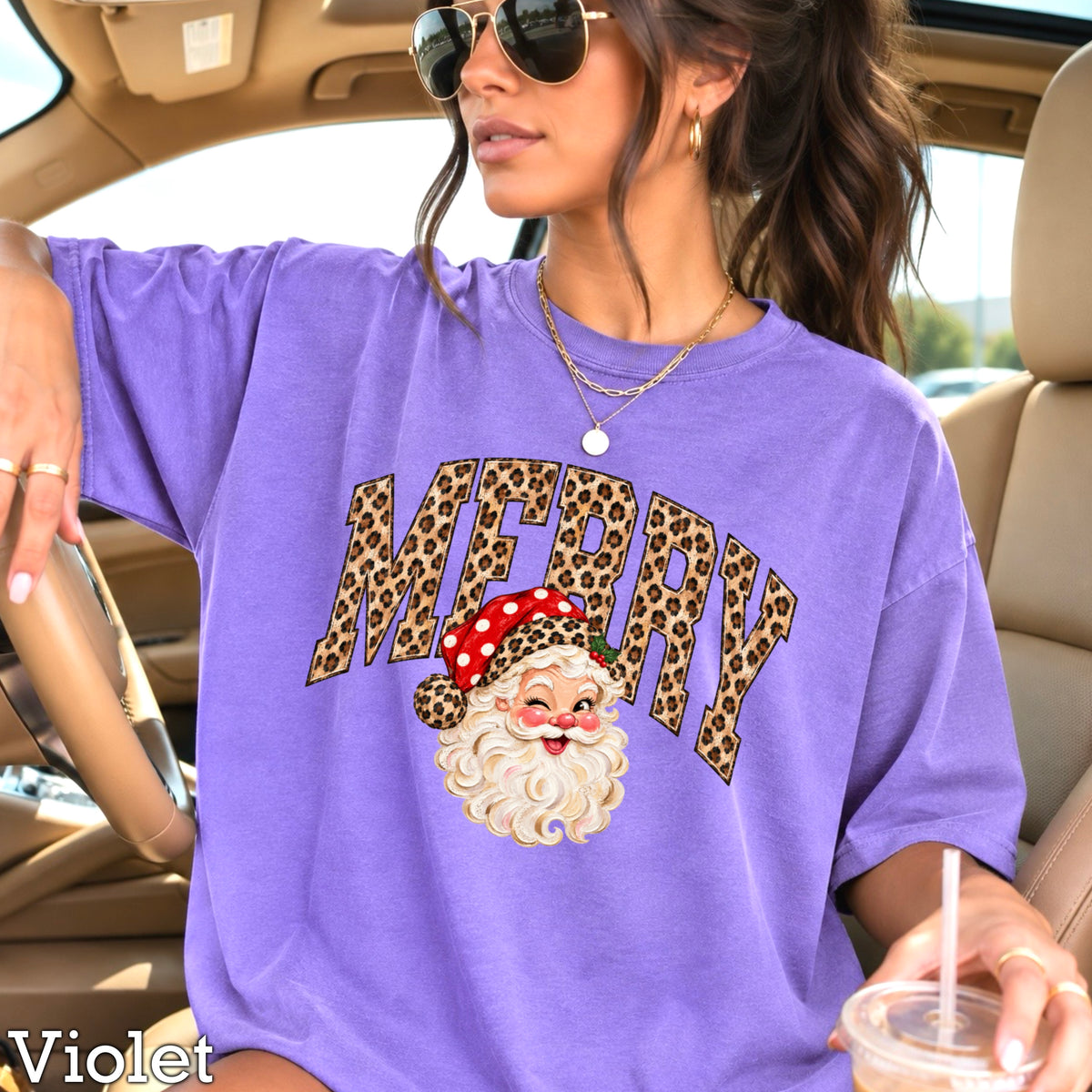 Leopard Merry Christmas Comfort Color Graphic Tee
