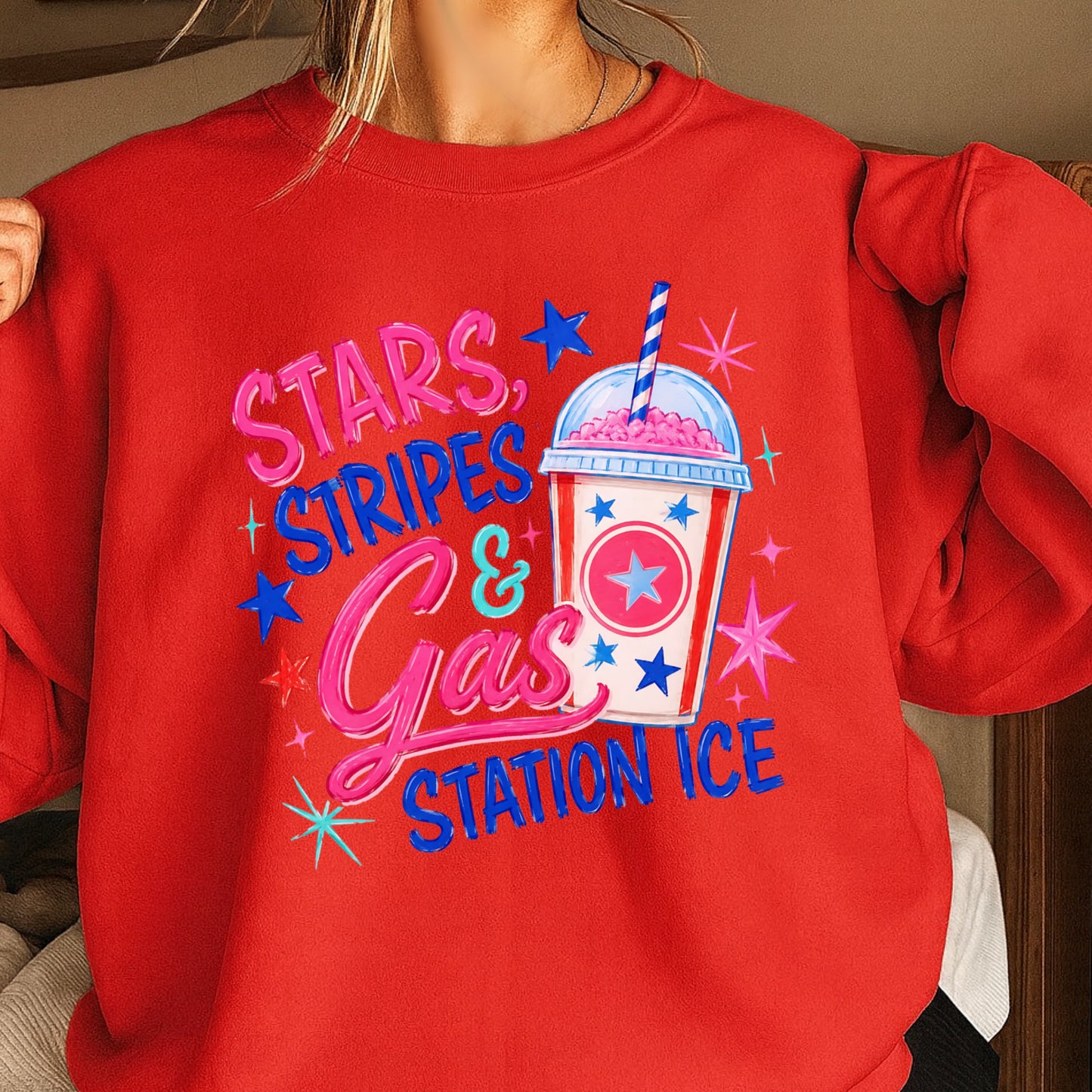 Stars Stripes And Gas Station Ice Crewneck Sweatshirt
