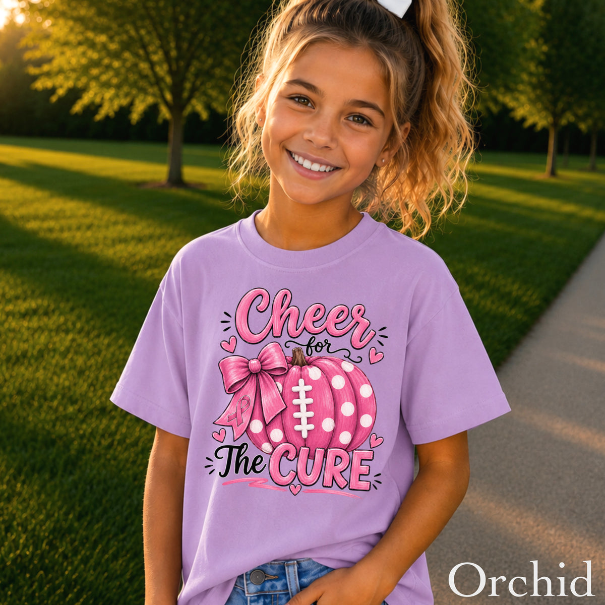 Cheer For The Cure Breast Cancer Youth Comfort Color T-Shirt