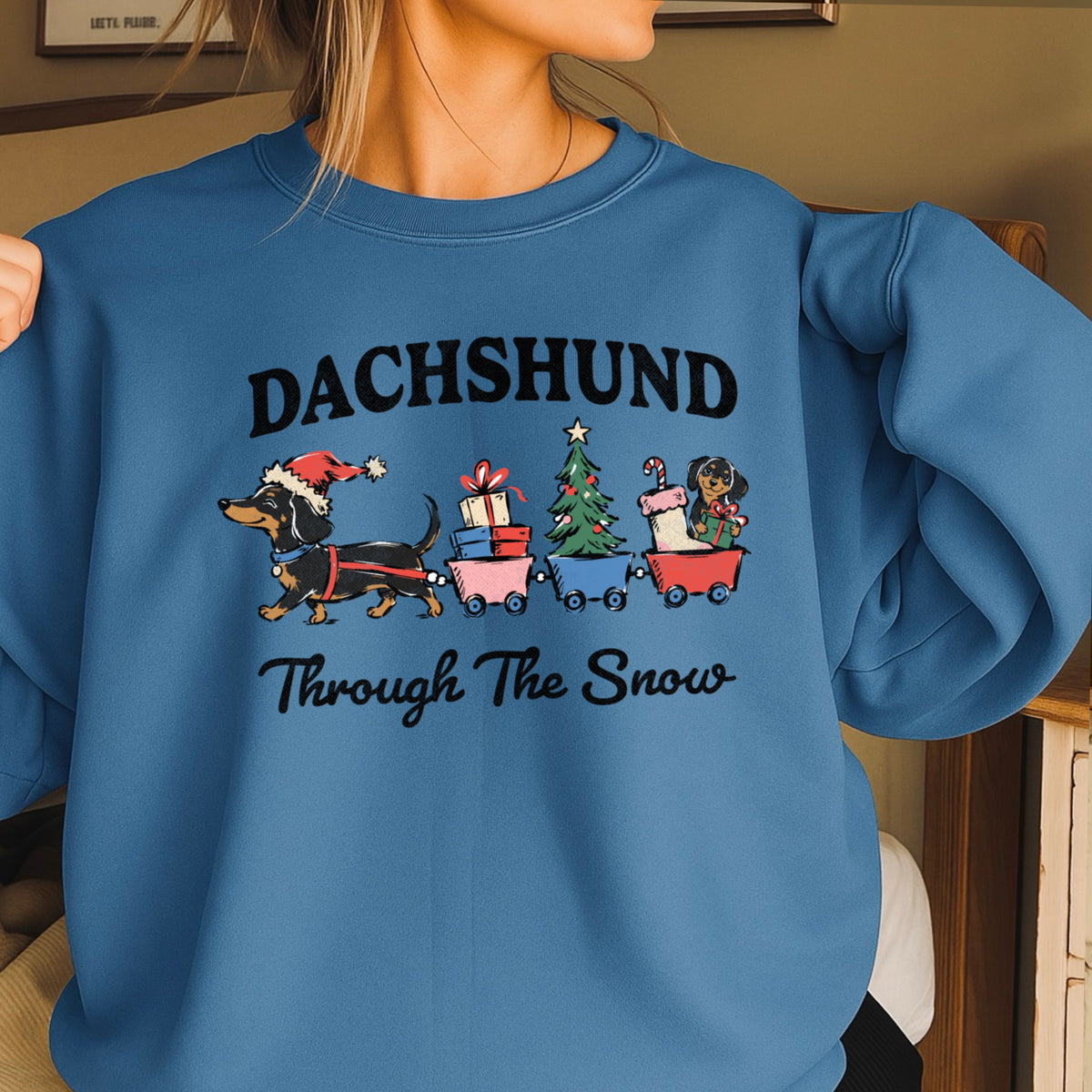 Dachshund Through the Snow Christmas Crewneck Sweatshirt