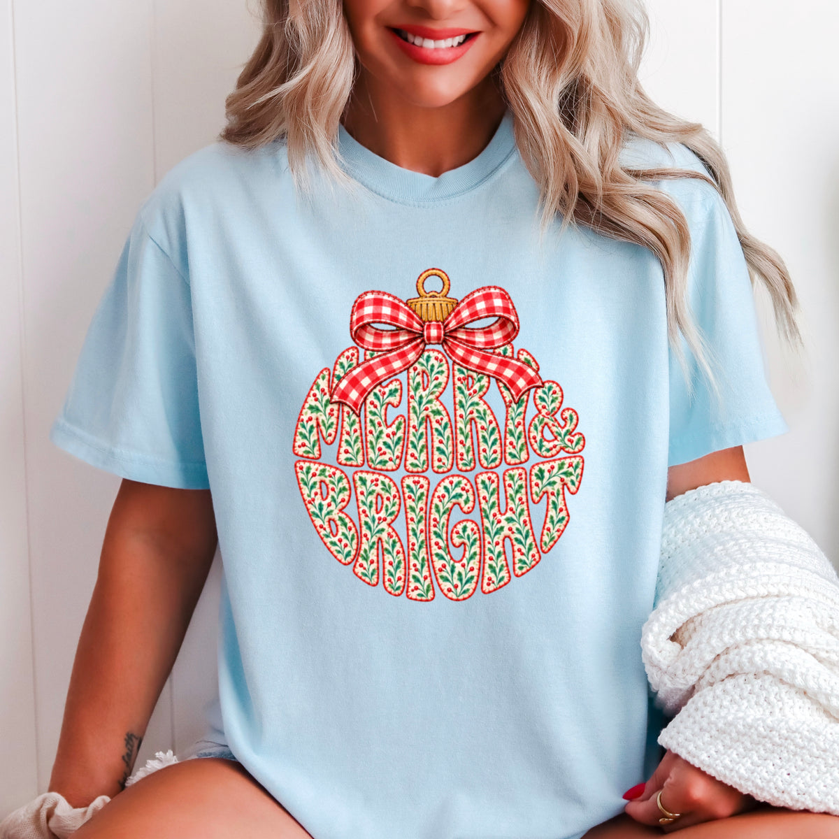 Merry & Bright Christmas Comfort Color Graphic Tee