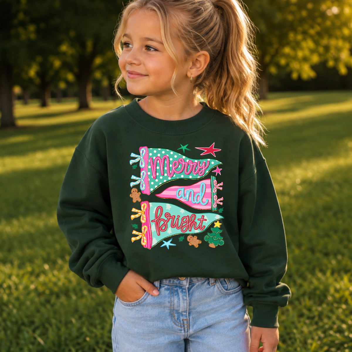 Merry And Bright Christmas Youth Crewneck Sweatshirt