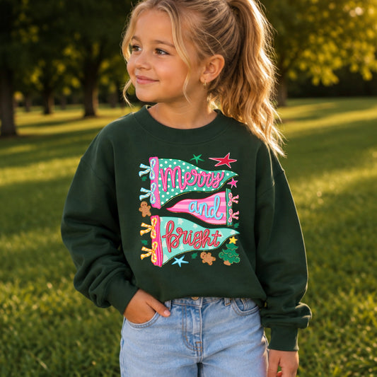 Merry And Bright Christmas Youth Crewneck Sweatshirt